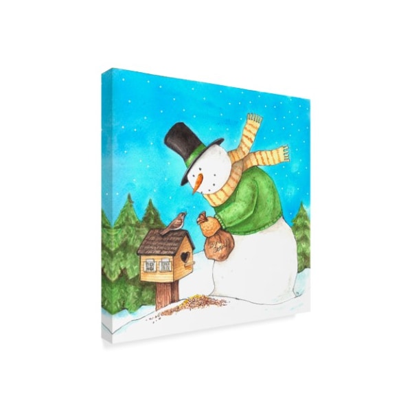 Melinda Hipsher 'Snowman Green Bird' Canvas Art,18x18